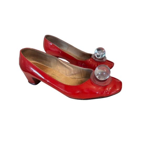 VTG 60s Saks Fifth Avenue Fenton Last RED PATENT LEATHER "ART DECO" HEELS 7.5 - Picture 8 of 8